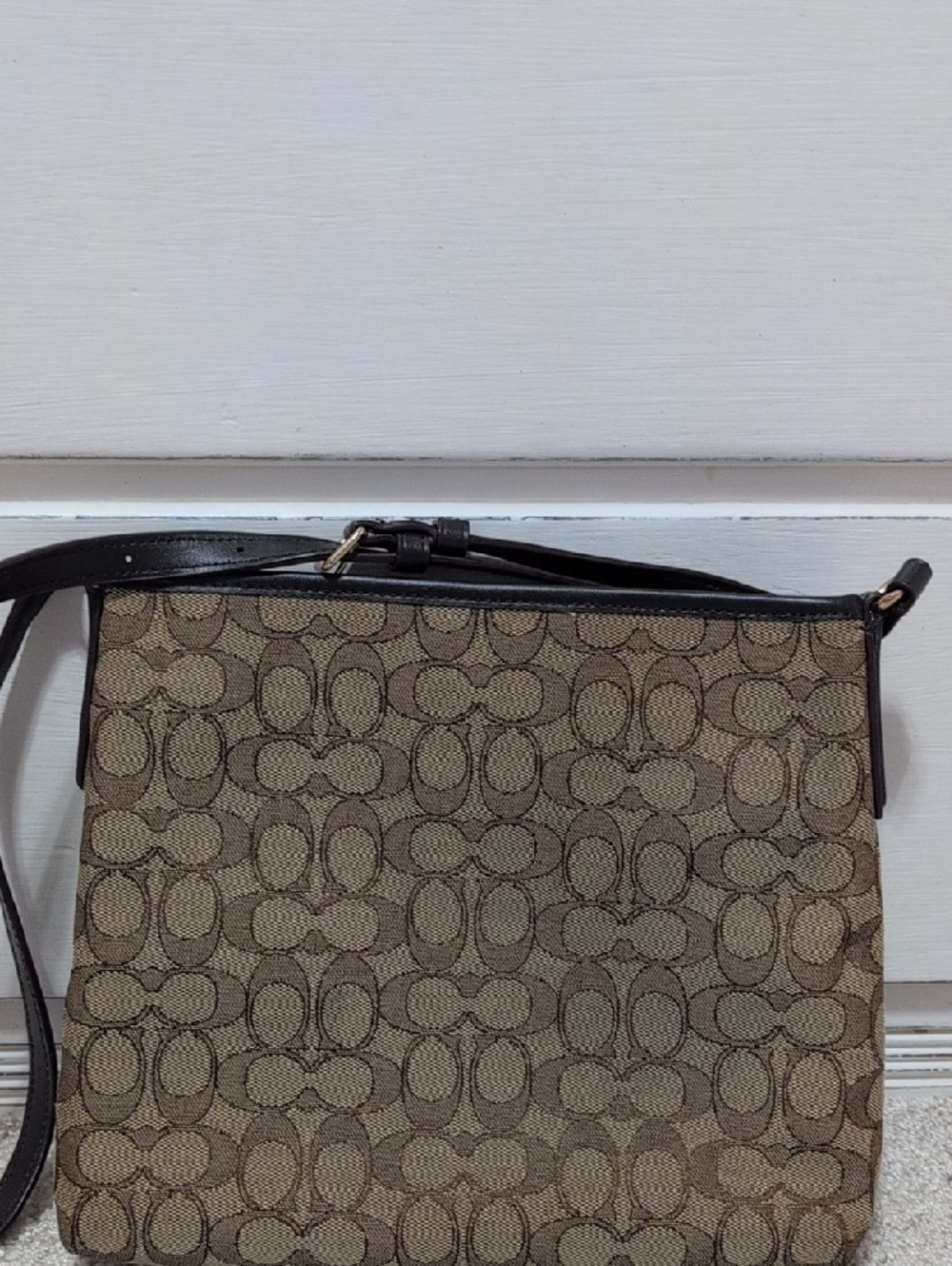 Coach Large Signature CC Outline Shoulder Crossbody File Bag Khaki/Mahogany - Picture 2 of 5